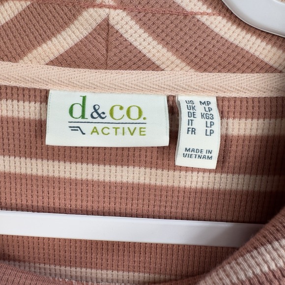 Denim & Co. Active Waffle Knit Tunic Women's MP Pink Stripe Cowl Neck QVC - Picture 2 of 7